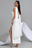 Sparkly White Strapless Sheath Convertible Long Prom Dress with Slit