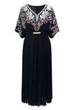 Black Sheath Sequins Pleated V-Neck 1920s Dress with Belt