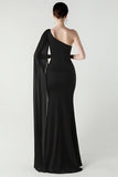 Black Mermaid One Shoulder Streamer Long Formal Dress with slit