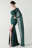 Black Mermaid One Shoulder Streamer Long Formal Dress with slit