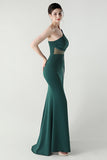 Black Mermaid One Shoulder Streamer Long Formal Dress with slit