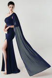 Black Mermaid One Shoulder Streamer Long Formal Dress with slit