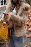 Khaki Hooded Faux Fur Short Women Coat
