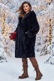 Black Hooded Faux Fur Women Long Winter Coat