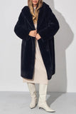 Black Hooded Faux Fur Women Long Winter Coat