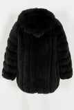 Coffee Puffy Long Sleeve Hooded Faux Fur Women Coat