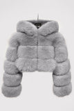 Blush Pink Hooded Faux Fur Thickened Women Coat