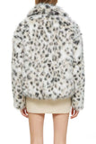 Apricot Leopard Print Faux Fur Women Coat with Long Sleeves