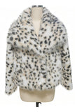 Apricot Leopard Print Faux Fur Women Coat with Long Sleeves