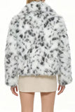 Apricot Leopard Print Faux Fur Women Coat with Long Sleeves