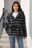 Hooded Faux Fur Steel Grey Thickened Women Coat