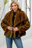 Faux Fur Thickened Lapel Brown Women Coat
