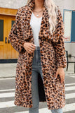 Brown Leopard Faux Fur Thickened Shawl Lapel Women Coat