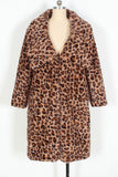 Brown Leopard Faux Fur Thickened Shawl Lapel Women Coat