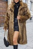 Brown Faux Fur Thickened Fluffy Shawl Lapel Women Coat