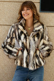 Black Striped Faux Fur Stand Collar Women Coat