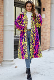 Yellow Leopard Faux Fur Shawl Lapel Midi Women Coat