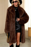 Royal Blue Notched lapel Solid Faux Fur Women Coat