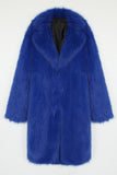 Royal Blue Notched lapel Solid Faux Fur Women Coat