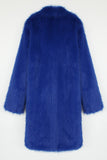 Royal Blue Notched lapel Solid Faux Fur Women Coat