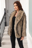 Coffee Faux Fur Shawl Lapel Women Coat with Belt