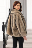 Coffee Faux Fur Shawl Lapel Women Coat with Belt