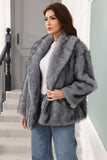Coffee Faux Fur Shawl Lapel Women Coat with Belt