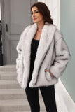 Coffee Faux Fur Shawl Lapel Women Coat with Belt