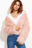 Blush Pink Faux Fur Long Sleeve Open Front Women Winter Coat