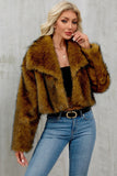 Brown Faux Fur Shawl Lapel Women Short Winter Coat