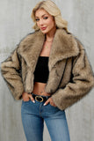 Brown Faux Fur Shawl Lapel Women Short Winter Coat