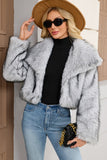 Brown Faux Fur Shawl Lapel Women Short Winter Coat