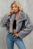 Brown Faux Fur Shawl Lapel Women Short Winter Coat