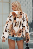 White and Apricot Cardigan Women Faux Fur Coat