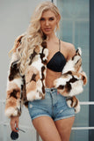 White and Apricot Cardigan Women Faux Fur Coat