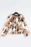 White and Apricot Cardigan Women Faux Fur Coat