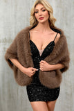 Coffee Faux Fur Women Warm Scarf Wrap Coat