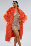 Orange Fluffy Faux Fur Open Front Long Women Coat