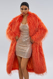 Orange Fluffy Faux Fur Open Front Long Women Coat