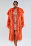 Orange Fluffy Faux Fur Open Front Long Women Coat