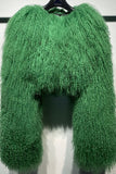 Light Green Faux Fur Short Winter Coat