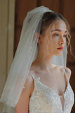 Short Ivory Tulle Bridal Veil with Pearls