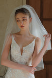 Short Ivory Tulle Bridal Veil with Pearls