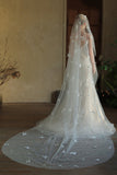 Ivory Butterflies Tulle Long Wedding Veil with Pearls