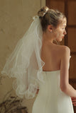 Simple Short Ivory Tulle Bridal Veil