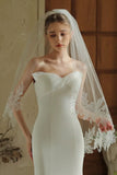 Ivory Floral Midi Wedding Veil with Appliques