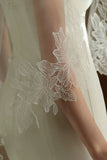 Ivory Floral Midi Wedding Veil with Appliques