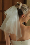 Ivory Short Tulle Bridal Veil with Pearls