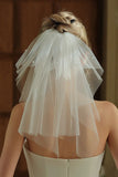 Ivory Short Tulle Bridal Veil with Pearls