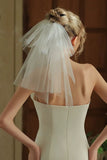 Ivory Short Tulle Bridal Veil with Pearls